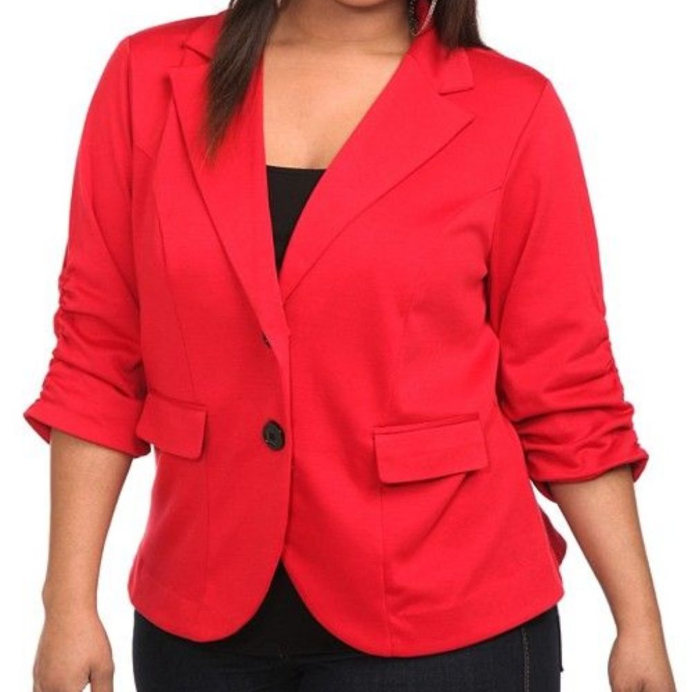 TORRID Red Two Button Ruffle Blazer Jacket